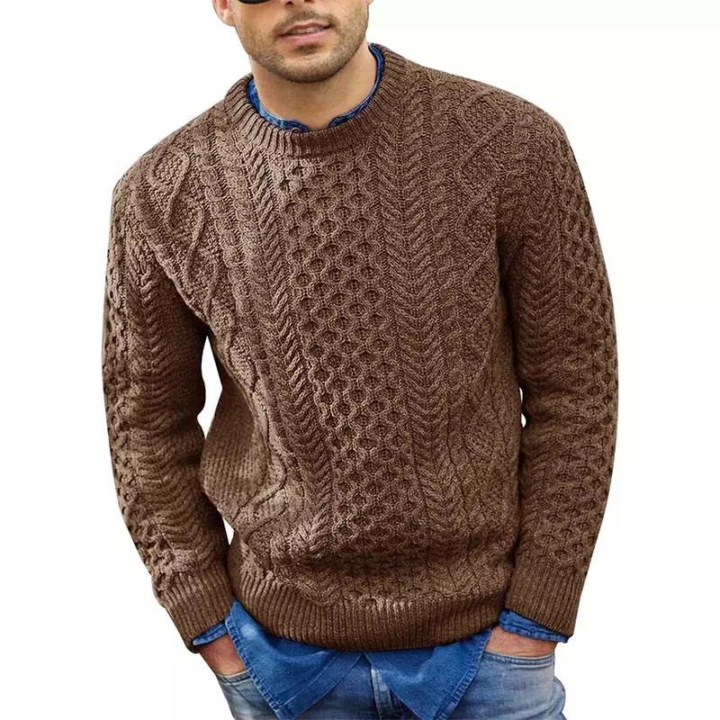 Pink Sweater Men's 2023 Autumn/Winter New Solid Color Pullover Knitted Twisted   Warm  Underwear