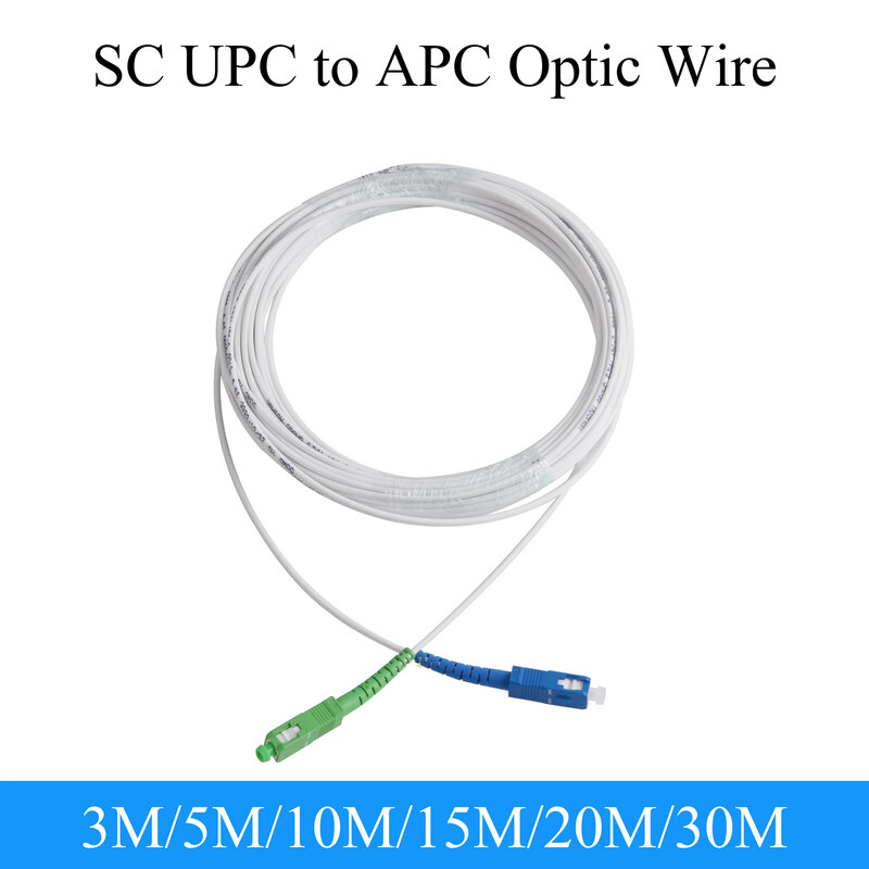 Sc para apc fio de fibra óptica, monomodo, cabo de extensão interior, conversor simplex, patch cord, 3m, 5m, 10m, 15m, 20m, 30m