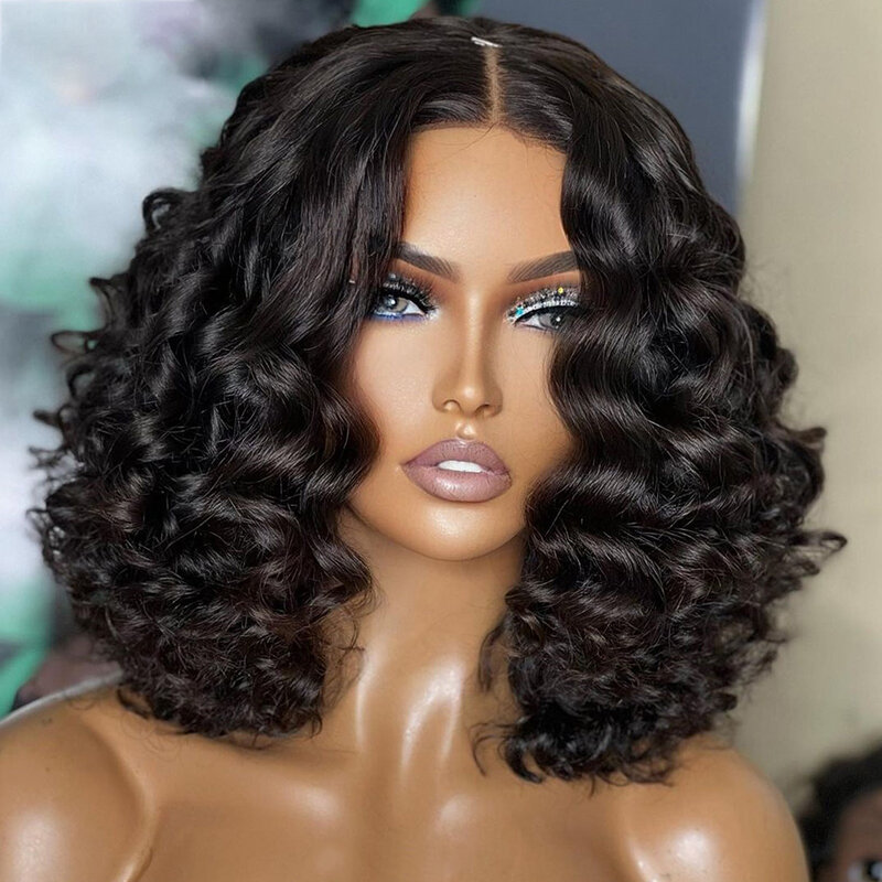 Soft Short Cut Bob Black Curly 180Density Deep Wave Lace Front Wig For African Women Babyhair Preplucked Glueless Daily Cosplay