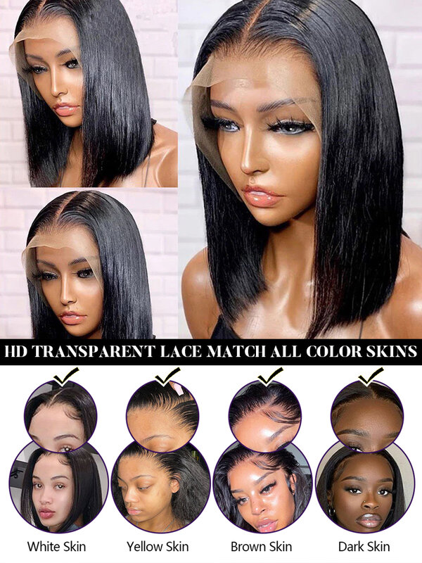13X4 Lace Front Human Hair Pruik Transparant Lace Frontale Pruiken Voor Zwarte Vrouwen Korte Bob Pruik Glueless Remy Rechte Natuurlijke Pruik