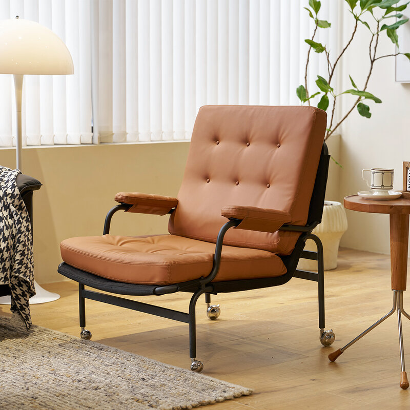 Nowoczesne krzesło akcentujące z wysokim oparciem z miękką wyściełaną skórą, metalowymi nogami, sofą do salonu, sypialni i domowego biura,