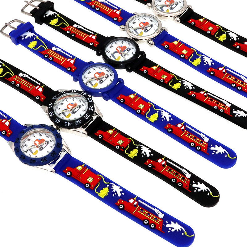 Часы наручные детские с силиконовым ремешком, модные цифровые с мультяшным рисунком пожарной машины для мальчиков и девочек, для студентов