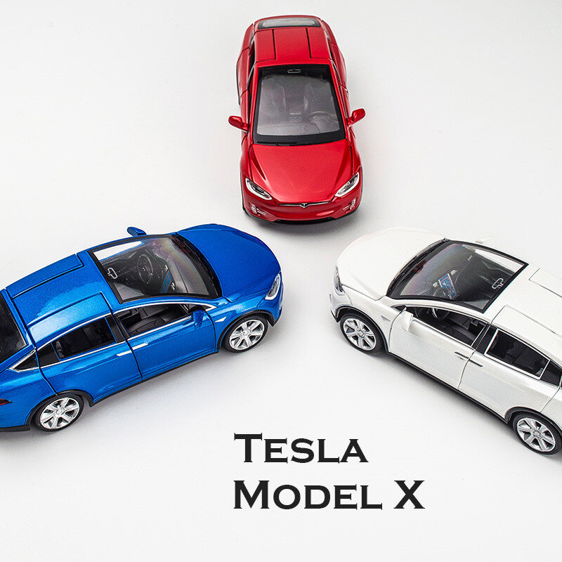 Tesla Model-X coche de aleación fundido a presión, vehículo de juguete con sonido y luz, colección de simulación de coche de Metal, regalos para niños, 1:32