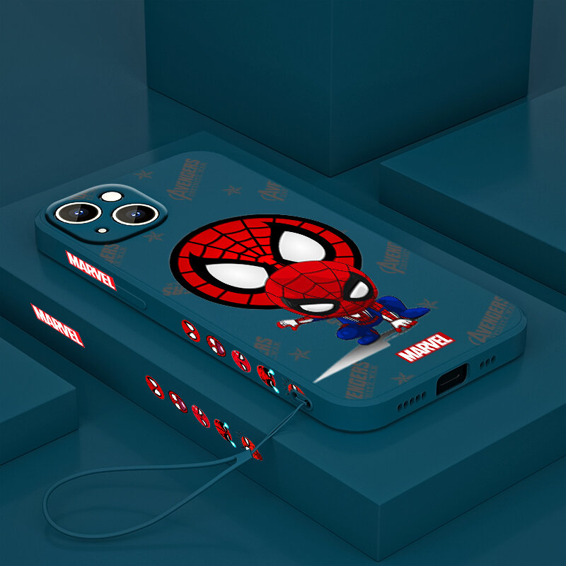 Marvel Spiderman Hero การ์ตูนสำหรับ Apple iPhone 14 13 12 Mini 11 Pro XS MAX XR X 8 7 6S Plus Liquid ซ้ายเชือกซิลิโคนโทรศัพท์กรณี