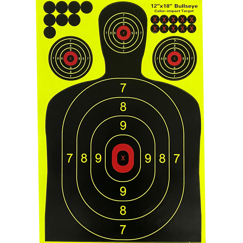 12 "X18" 자체 접착 튄 자국 스플래시 및 반응성 (컬러 임팩트) 슈팅 스티커 타겟 (Man Bullseyes Silhouette)-10Pcs