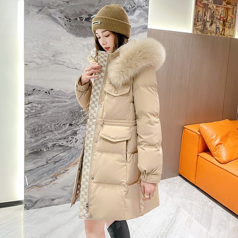 女性用パーカー,厚手の暖かいアウター,毛皮の襟,フード付きオーバーコート,冬のコート,新しいコレクション2023