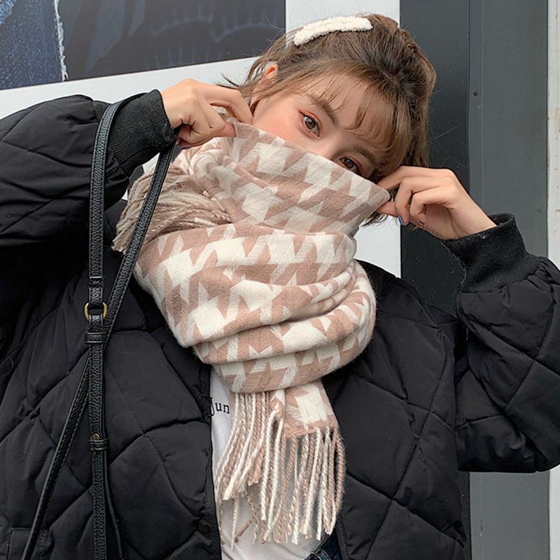 여성 모조 캐시미어 스카프, 두꺼운 보온 배색 스카프, 가을 겨울 숄, 2023 신상