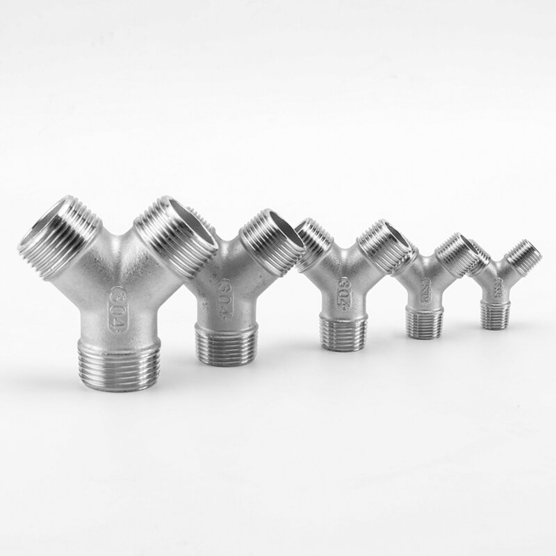 304 Stainless Steel Male Thread Y-type Tee Fittings Water Distributor Male Thread Water Pipe Joint Accessories