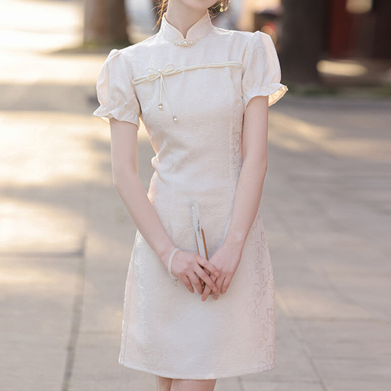 Vestidos formais do estilo chinês para Cheongsam novo, mini vestido da flor do verão