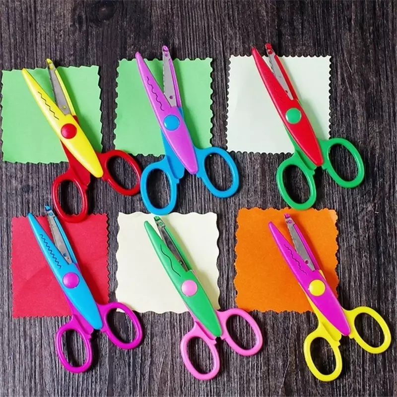 6pcs/set  Laciness Scissors Metal And Plastic DIY Scrapbooking Photo Colors Scissors Paper Lace Diary Decoration Safety Scissors