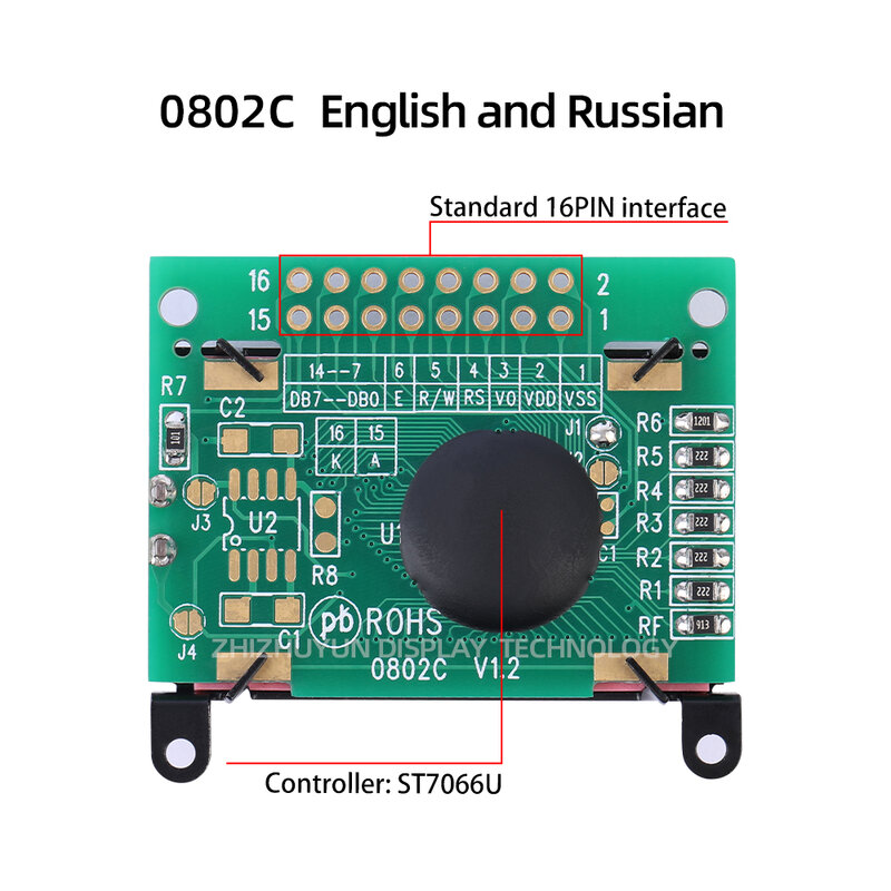 Módulo de pantalla LCD de caracteres 0802C, controlador SPLC780D integrado en inglés y ruso con pantalla de retroiluminación positiva, amarillo y verde