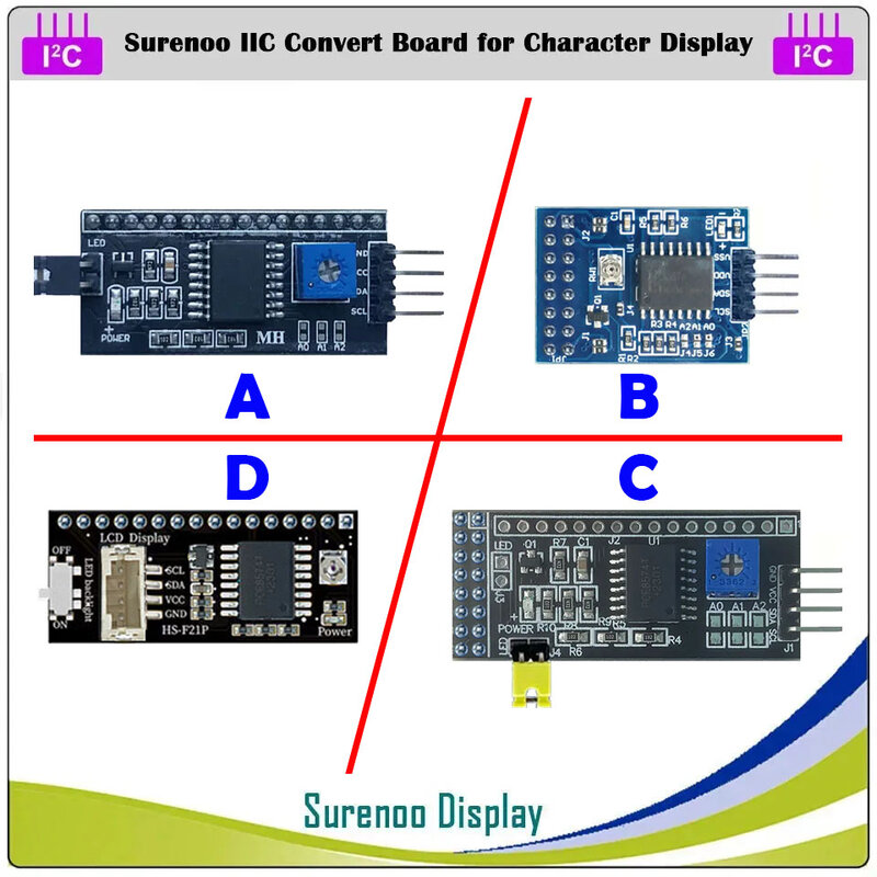 Surenoo modul papan konversi IIC I2C TWI seri untuk 0802 1601 1602 2002 4002 1604 2004 karakter LCD Tampilan modul UNTUK Arduino