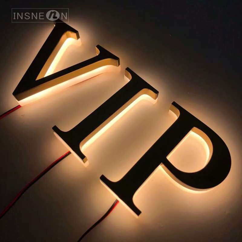 Oświetlony metalowy znak Logo LED ze stali nierdzewnej świecący charakter wewnętrzny tablica reklamowa biznesowy znak Logo lampa ozdobna ścienny