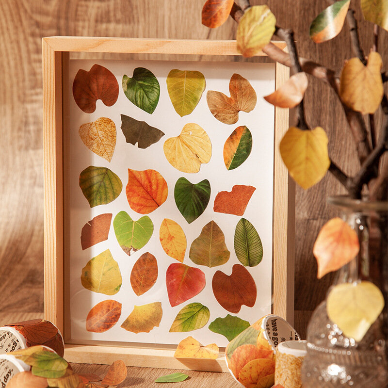 50 개 Kawaiii 잎 와시 테이프 스크랩북 스티커 귀여운 스티커 롤 자체 접착 DIY 장식 스티커 예술 공예
