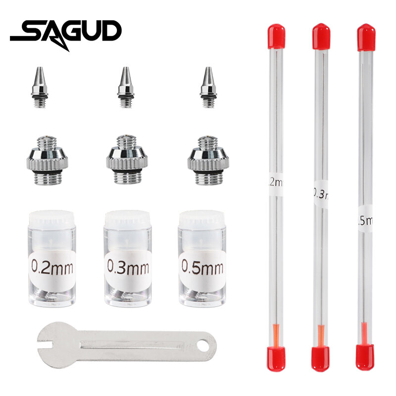 Piezas de Repuesto de tapa de boquilla de aguja, 0,2mm, 0,3mm, 0,5mm, de boquilla y cepillo de limpieza con llave, accesorios de aerógrafo para SD-180