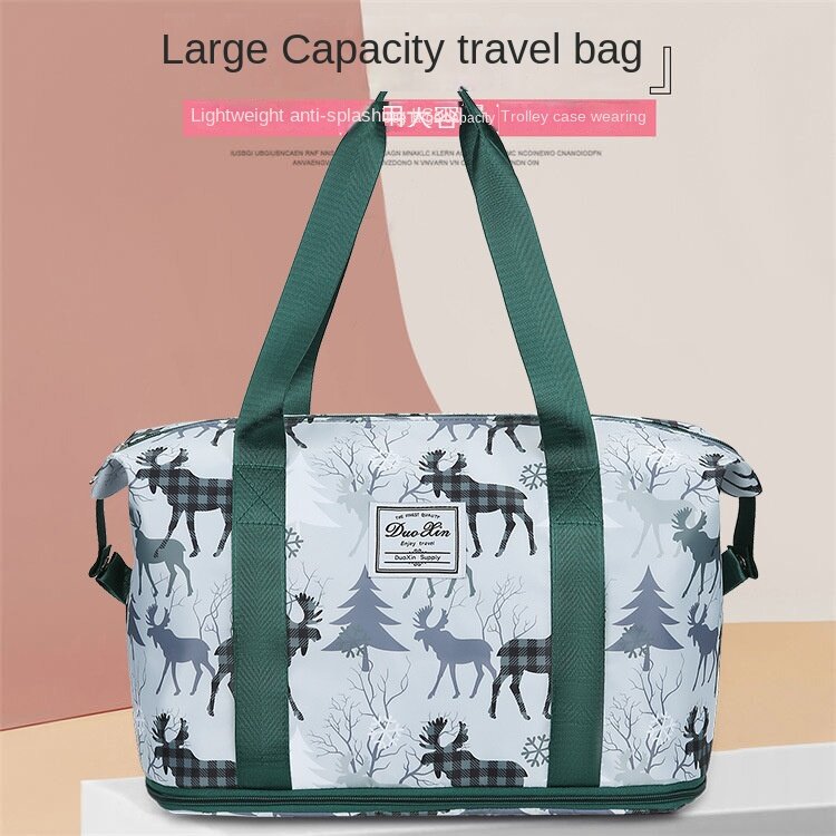 Tas Travel Fashion baru untuk wanita, tas koper tahan air kapasitas besar, tas perjalanan akhir pekan kering, penyimpanan lipat Oxford