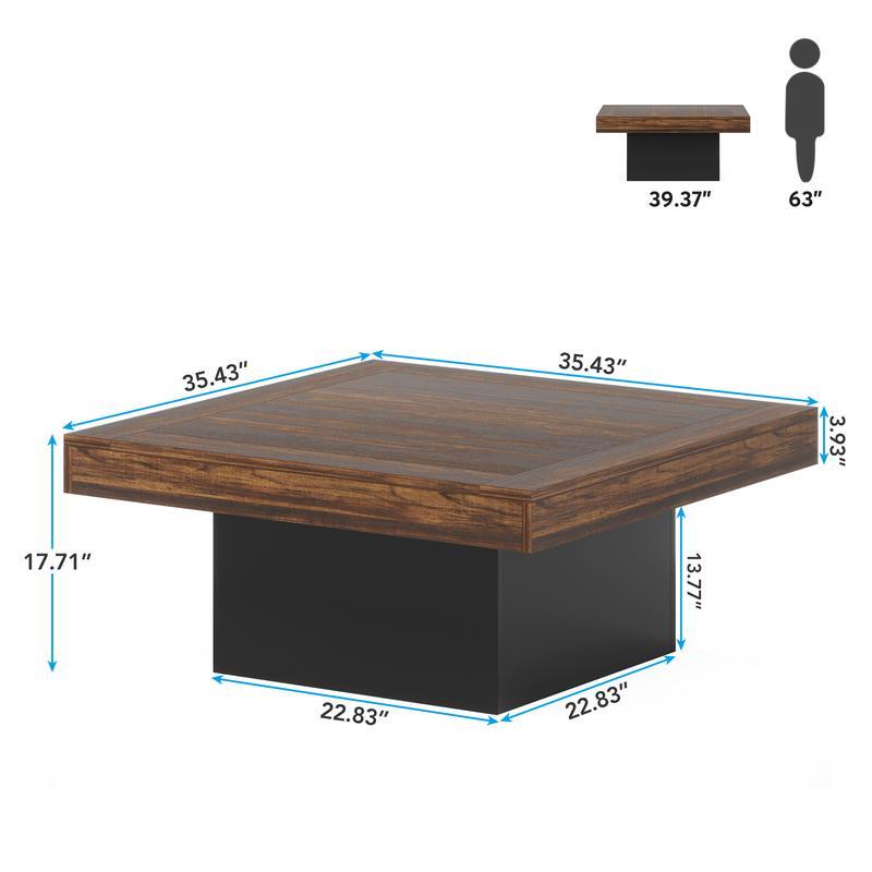 Square LED Coffee Table, Industrial Engineered Wood Coffee Table for Living Room