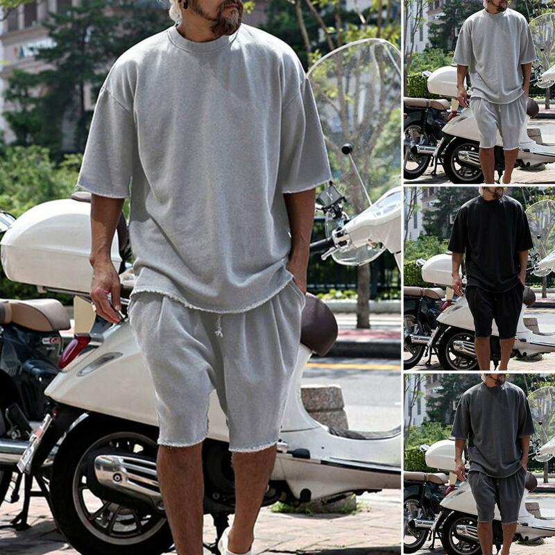 Sommer Mann Outfit Baumwolle Short Sets O-Ausschnitt Kurzarm Trainings anzug übergroße Casual Sports Hip Hop Herren bekleidung 2 Stück Anzug