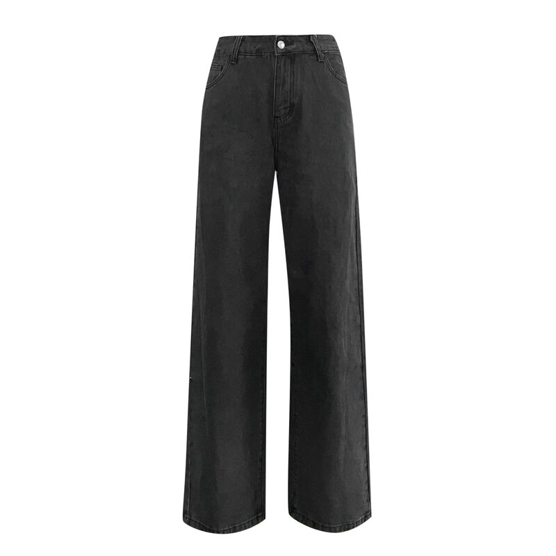 Jeans donna Sping autunno tinta unita vita media pantaloni dritti larghi Vintage Hip Hop oversize allentato Streetwear pantaloni lunghi