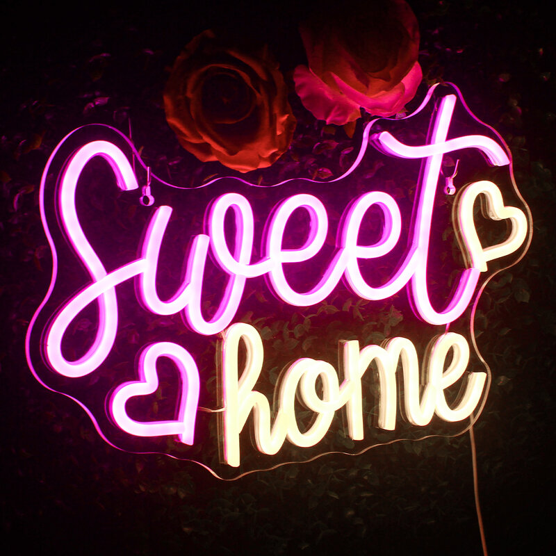 Home Sweet Home Neon Teken Warm Led Licht Letters Esthetische Huiskamer Decoratie Usb Wandlamp Voor Slaapkamer Party Festival Decor