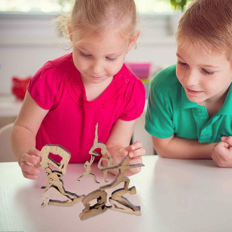 Mini bonecas de madeira para crianças, jogo de empilhamento de equilíbrio, 12 formas diferentes, bloco para pais, interação, bonecas