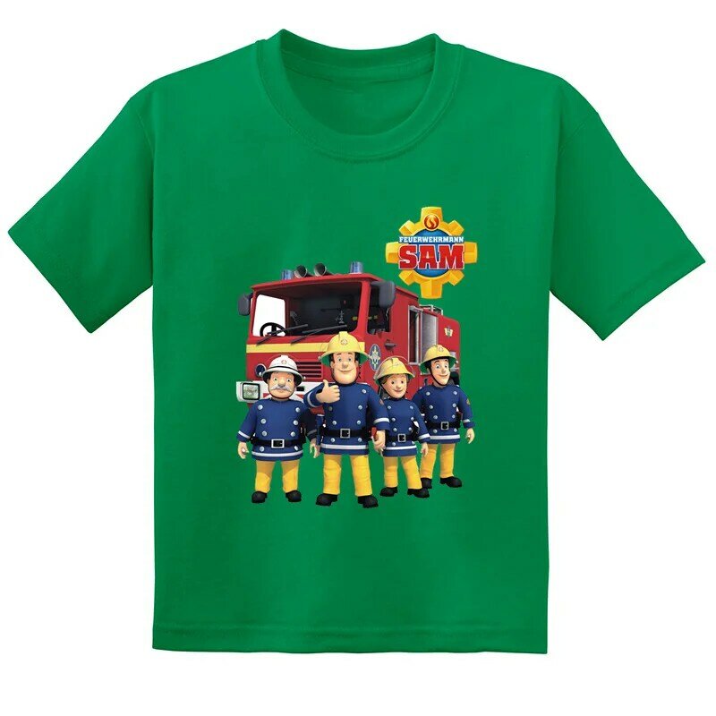アニメ,消防士,漫画,男の子と女の子のための,綿の半袖Tシャツ