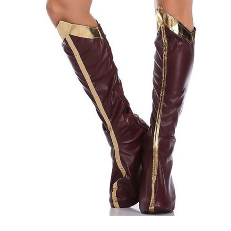 Penutup sepatu Super Wanita Halloween dewasa Aksesori kostum Cosplay kaus kaki tinggi lutut sol potongan elastis Trims berkilau