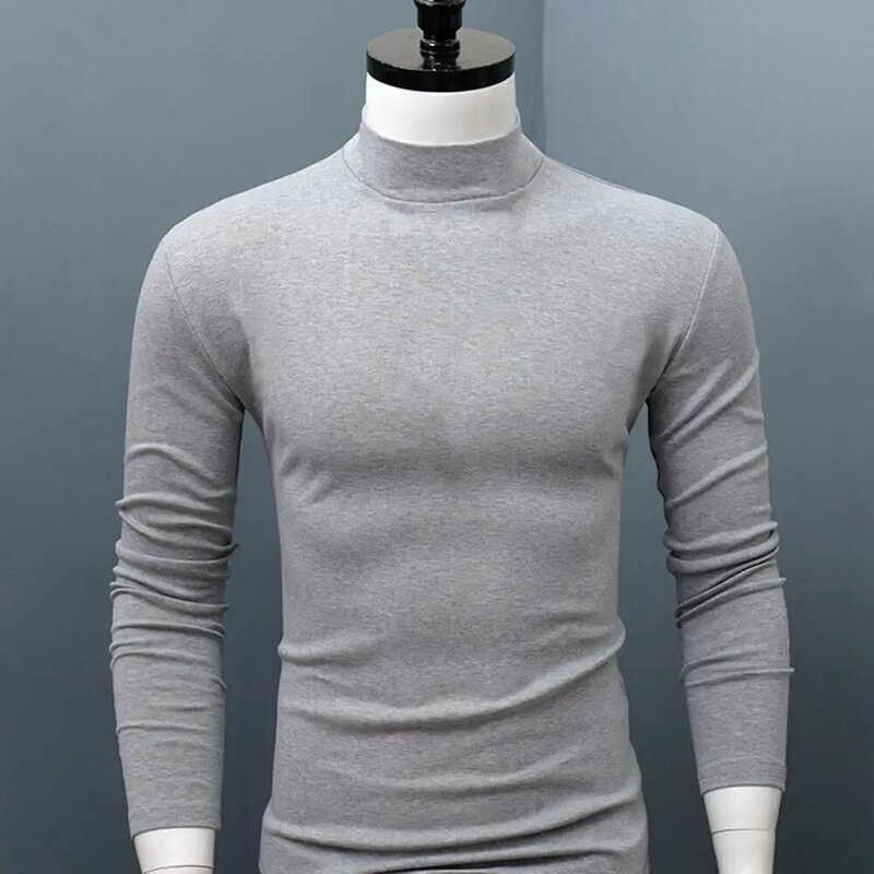 Top fino de mangas compridas masculino, camisa baixa, top simples, absorção de suor, apertado e apertado, roupa diária, outono