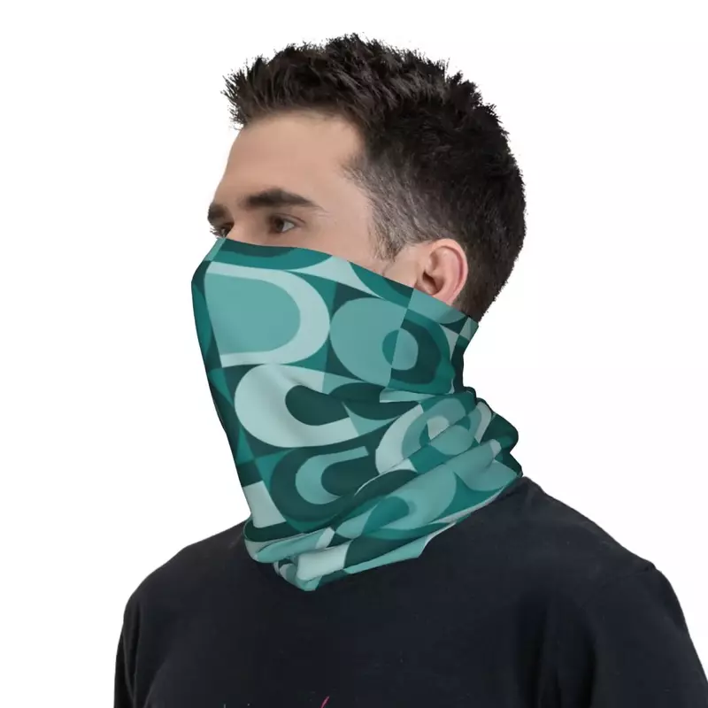 70s Pattern Retro Inustrial In Blue Teal Theme Bandana Neck Gaiter Printed Wrap Scarf Multi-use Balaclava Cycling Unisex Adult