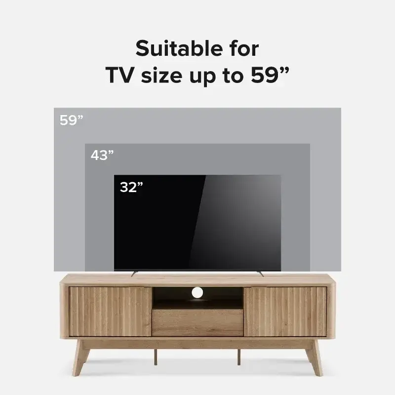 Soporte de TV moderno de mediados de siglo, de hasta 50 para televisores ", Panel de forma de onda, elegante perfil curvo con estante ajustable