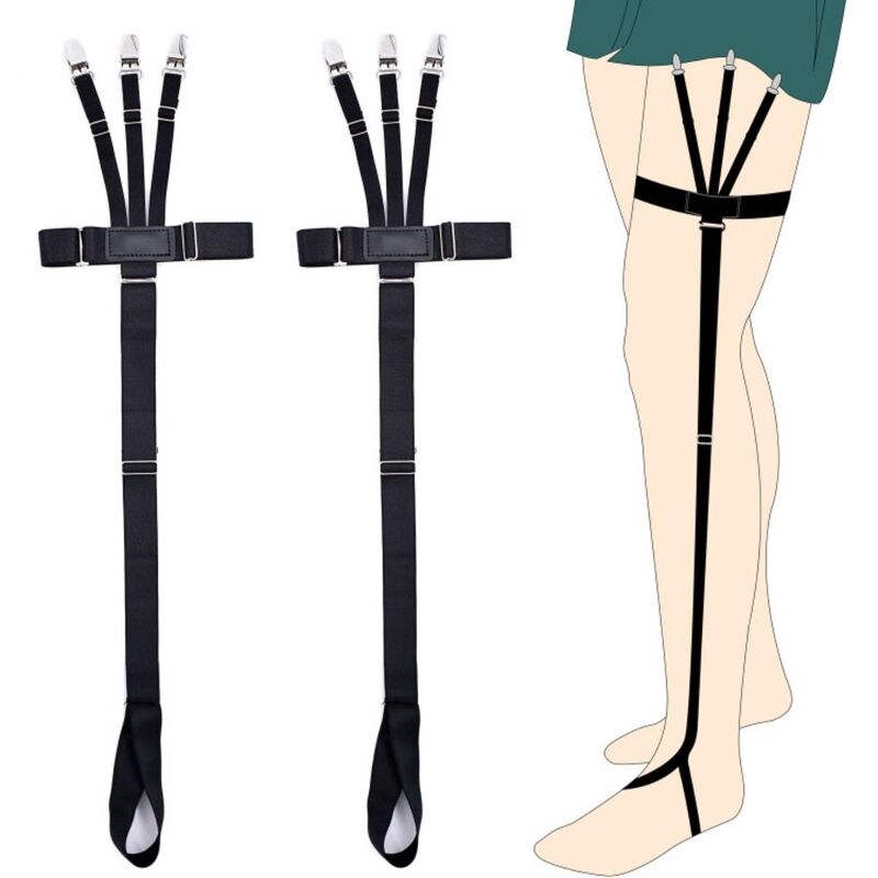 Cinto de liga ajustável para homens e mulheres, meia elástica para perna, antiderrapante, suporte para 4 clipes suspensórios, cinto, 1 par