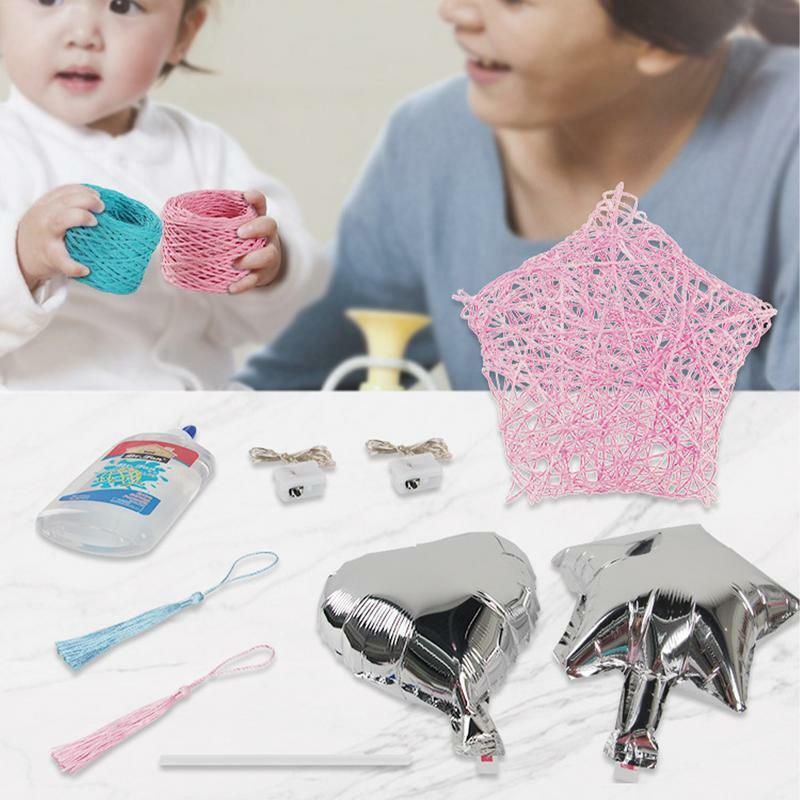 Kit kerajinan untuk anak-anak, mainan lentera bulat bintang hati, Kit seni tali 3D kreatif tiga dimensi yang ditingkatkan dengan bola lampu LED