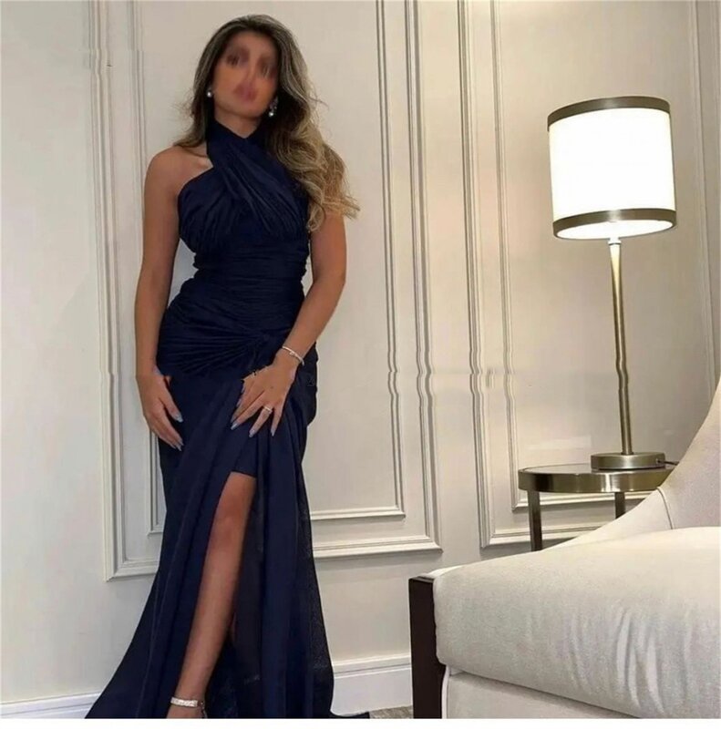 Morning Light Prom Dress 2023 Navy Blue Cocktail Dresses for Special Events Cross Slit Bride's Mother Dresses Thinyfull Robe