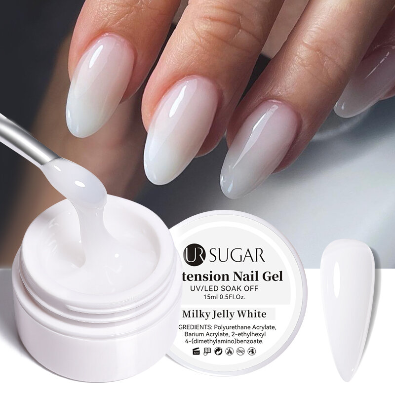 UR SUGAR Milky สีขาวสีชมพูใส15Ml Jelly Extension สีเจลทาเล็บ Soak Off UV LED น้ำยาทาเล็บเคลือบเงาเคล็ดลับเครื่องมือ