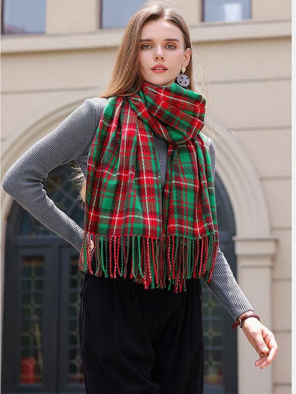 女性の冬のスカーフ,対照的なチェックビブ,女性のスカーフ,暖かくて用途の広い,女性のためのViderno mujer,2023