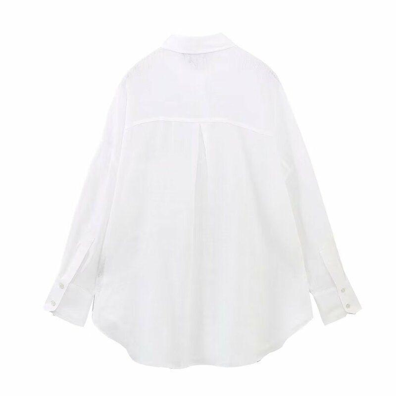 Women 2023 spring New Fashion Linen fabric Blouses Vintage Long Sleeve Button-up Female Shirts Chic Tops