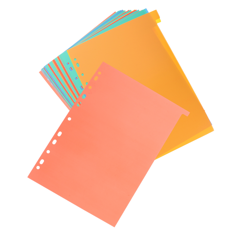 Divisores de pestañas de plástico, piezas de hojas sueltas, página de papel, suministros de cuaderno, divisor de archivos A4 para la escuela y la Oficina
