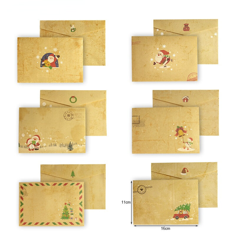 Papeles de escritura navideños, sobres de papel Kraft, bonitos dibujos animados de Santa Claus, papel de carta, regalo para amigos