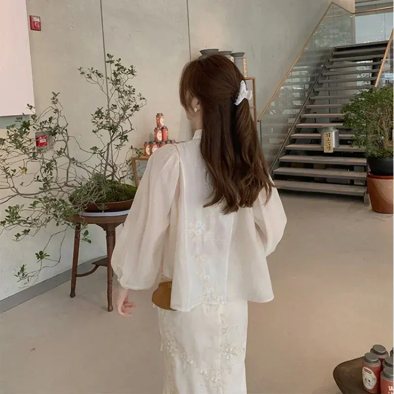 Conjunto de falda superior de protección solar para mujer, estilo chino, bordado, elegante y elegante, diseño de moda Retro, novedad de 2024