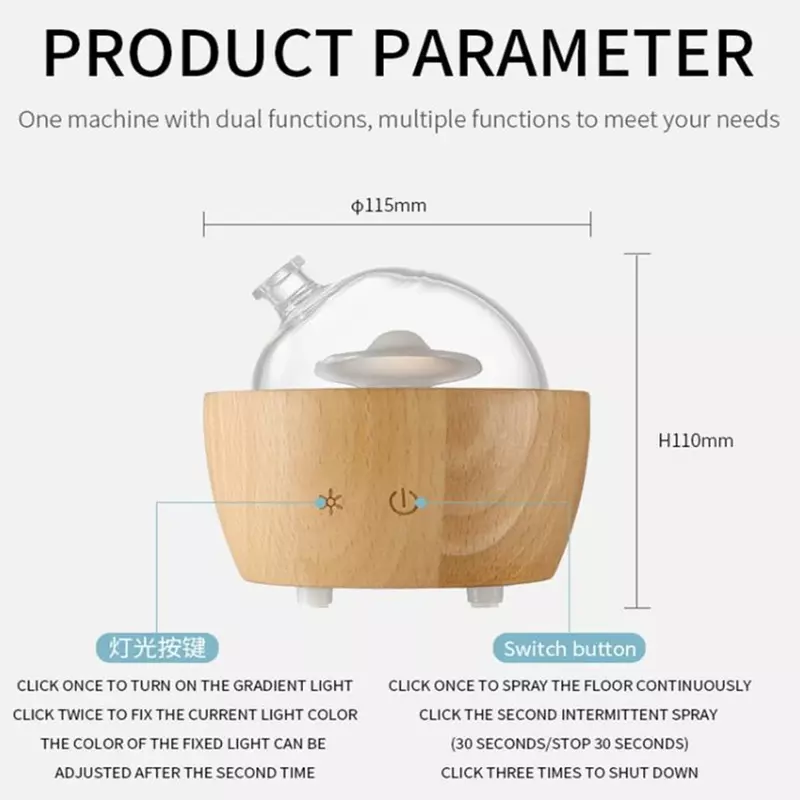 Aroma Diffuser Solid Wood Glass Essential Oil Ultrasonic Air Humidifier Fragrance Vaporizer Mist Sprayer for Home Spa Room100ml