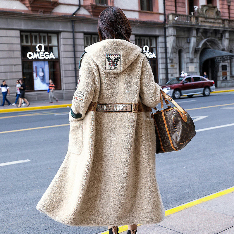 2024 gorąca sprzedaż zimowy płaszcz damski wełna z owcy strzyżonej płaszcz z prawdziwego futra kobiet ubrania koreański, z długimi kurtka wiatrówka Manteau Femme F8160 Y