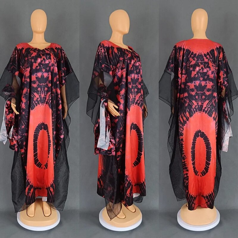 Vestidos africanos dashiki para mulheres, kaftan de verão, decote em v, poliéster plus size, vestido maxi longo