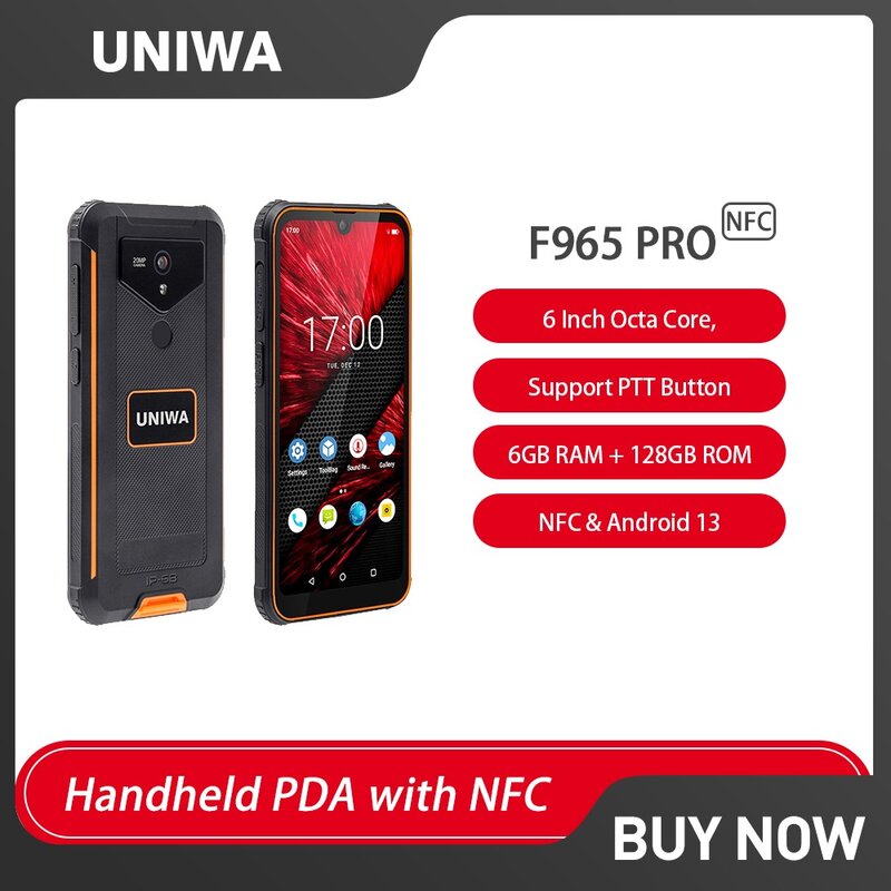 Uniwa-頑丈なスマートフォン、f965プロ、4g、Android 13、6GB RAM、128GB rom rom、オクタコア、指紋、ptt、トランシーバー、NFC付きハンドヘルド