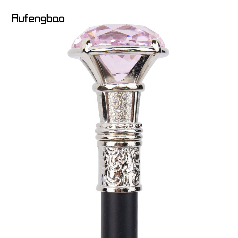 Bastão tipo diamante rosa para cavalheiros, bengala decorativa de moda, elegante bengala de cosplay, botão de coroa branco 93cm
