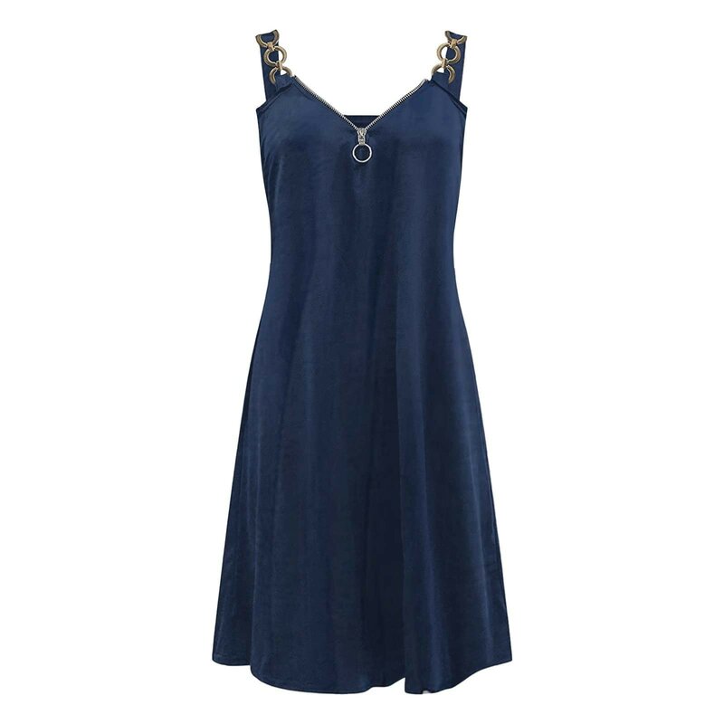 Women Cold Shoulder Sleeveless Dress V Neck Zipper Dress Print Dress Shirt Dresses Summer Dresses with Sleeve Button Dress