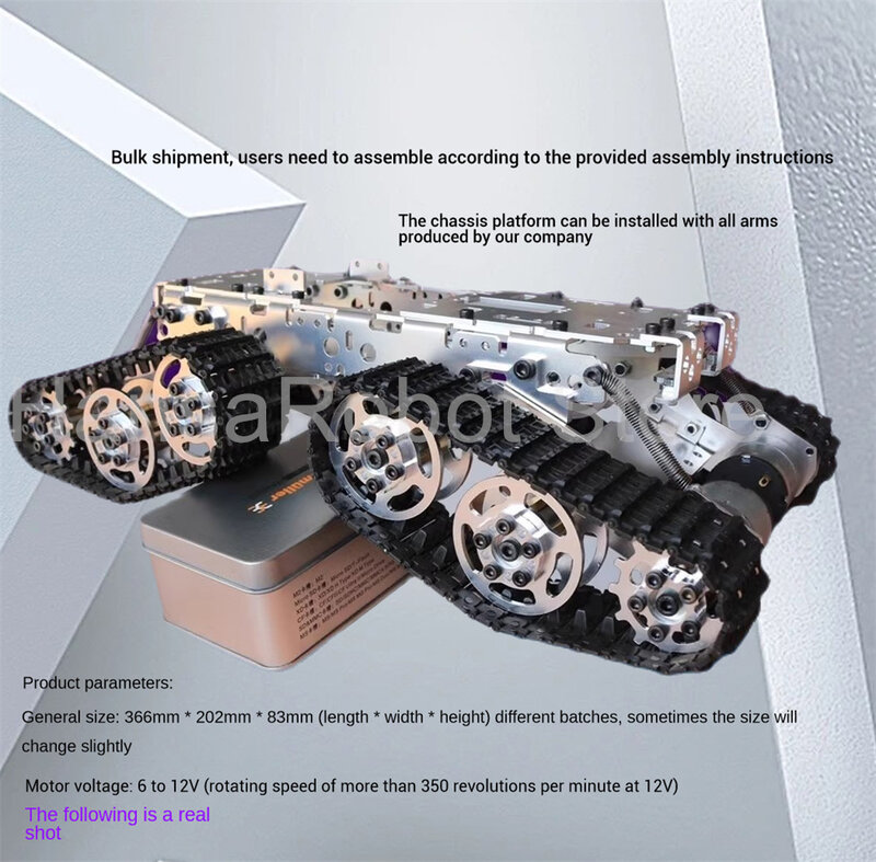 Chassi metálico do tanque do amortecedor com motor duplo da Caterpillar DC, esteira inteligente, chassi da trilha do carro, WiFi, 5kg