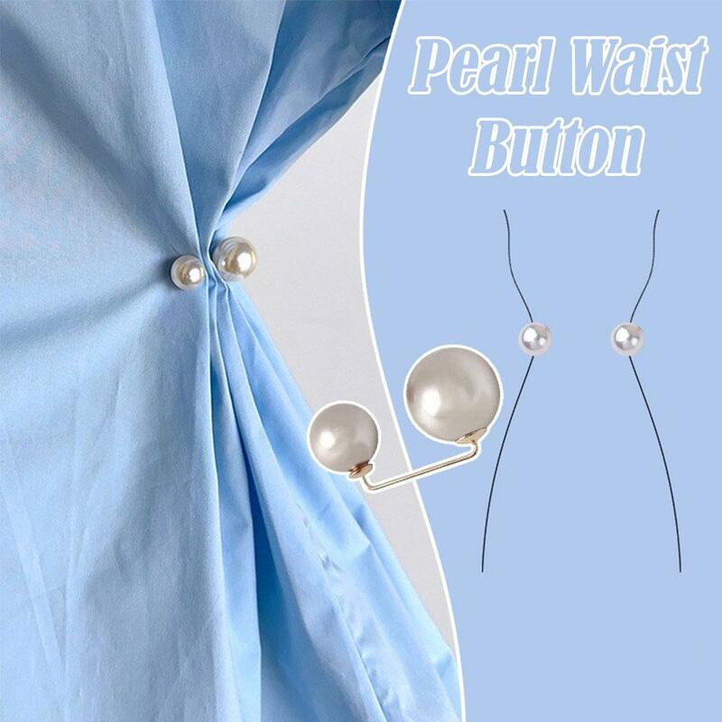 3PCS Tighten Waist Buckle Alloy Brooches Pins Clip Faux Pearl Adjustable Pin Buttons Skirts Jeans Buttons Clothing Accessories