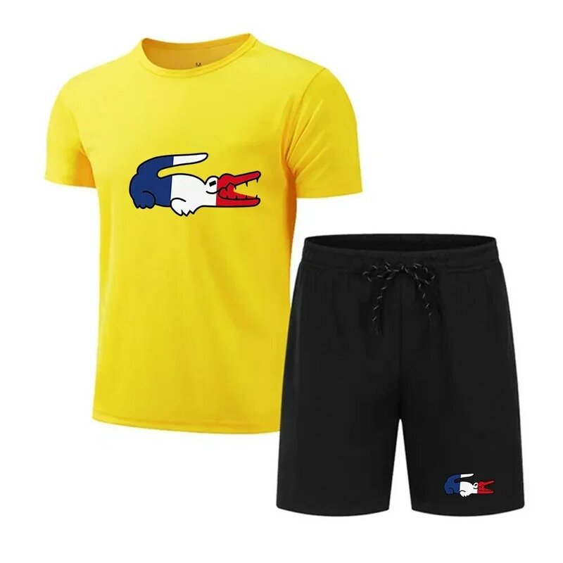 Men's quick drying and breathable sports set, T-shirt and shorts, fitness, training games, basketball, summer fashion
