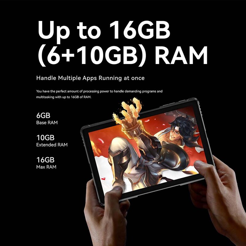 DOOGEE R08 견고한 태블릿, 10.1 인치 IPS 디스플레이, 옥타 코어, 16GB(6 + 10), 256GB, 7680mAh, 10W 고속 충전, 지지대 역방향 충전, 안드로이드 13