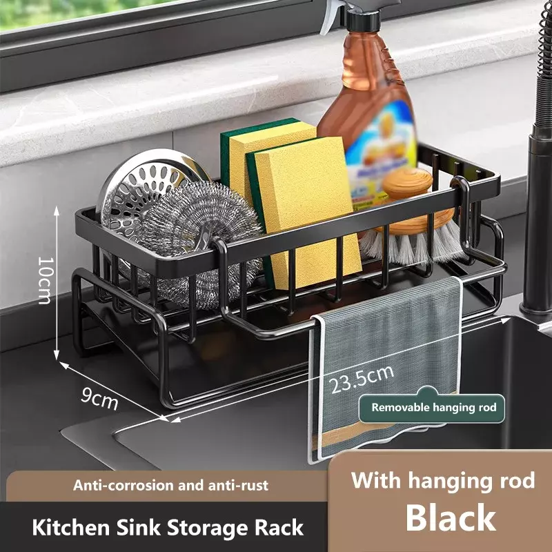 Kitchen Sink Drain Rack Organizer Stainless Steel Self-draining Sink Shelf Soap Sponge Holder Dishcloth Towel Rack filter basket